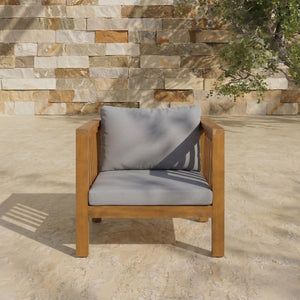 English Elm Outdoor Acacia Wood Club Chair Thick Cushion Square Arms Patio Poolside Seating N704P448452E