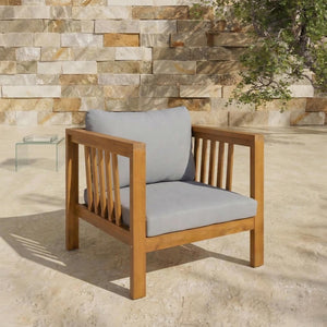 English Elm Outdoor Acacia Wood Club Chair Thick Cushion Square Arms Patio Poolside Seating N704P448452E