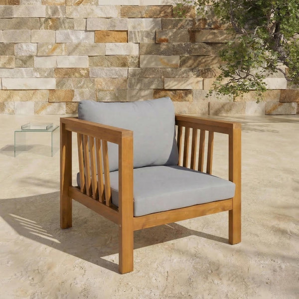 English Elm Outdoor Acacia Wood Club Chair Thick Cushion Square Arms Patio Poolside Seating N704P448452E