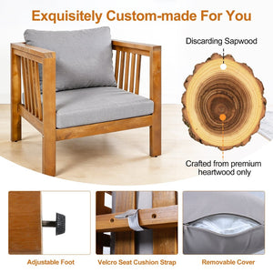 English Elm Outdoor Acacia Wood Club Chair Thick Cushion Square Arms Patio Poolside Seating N704P448452E