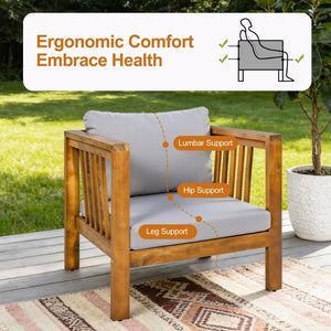 English Elm Outdoor Acacia Wood Club Chair Thick Cushion Square Arms Patio Poolside Seating N704P448452E