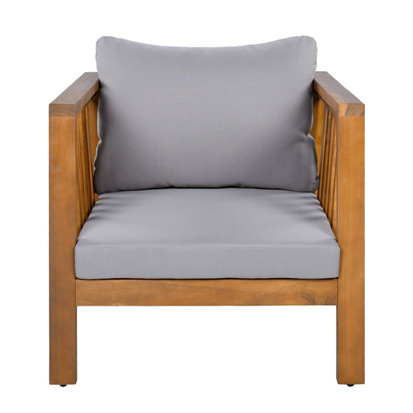 English Elm Outdoor Acacia Wood Club Chair Thick Cushion Square Arms Patio Poolside Seating N704P448452E