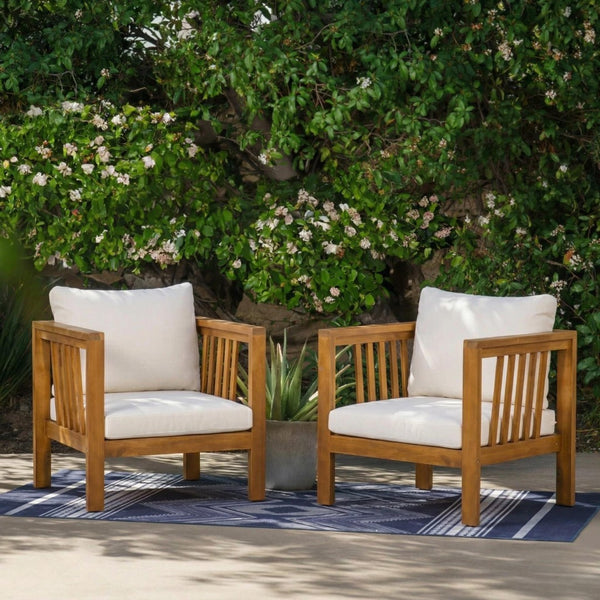 English Elm Set of 2 Outdoor Acacia Wood Club Chairs with Thick Cushions for Patio Poolside Beige N704P448453A