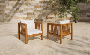 English Elm Set of 2 Outdoor Acacia Wood Club Chairs with Thick Cushions for Patio Poolside Beige N704P448453A