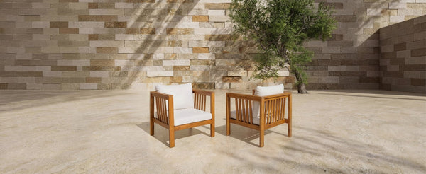 English Elm Set of 2 Outdoor Acacia Wood Club Chairs with Thick Cushions for Patio Poolside Beige N704P448453A