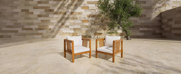 English Elm Set of 2 Outdoor Acacia Wood Club Chairs with Thick Cushions for Patio Poolside Beige N704P448453A