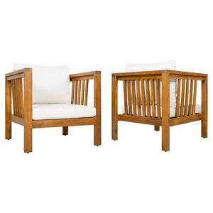 English Elm Set of 2 Outdoor Acacia Wood Club Chairs with Thick Cushions for Patio Poolside Beige N704P448453A