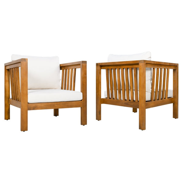English Elm Set of 2 Outdoor Acacia Wood Club Chairs with Thick Cushions for Patio Poolside Beige N704P448453A