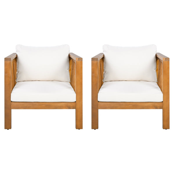 English Elm Set of 2 Outdoor Acacia Wood Club Chairs with Thick Cushions for Patio Poolside Beige N704P448453A