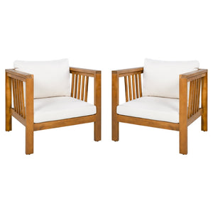 English Elm Set of 2 Outdoor Acacia Wood Club Chairs with Thick Cushions for Patio Poolside Beige N704P448453A