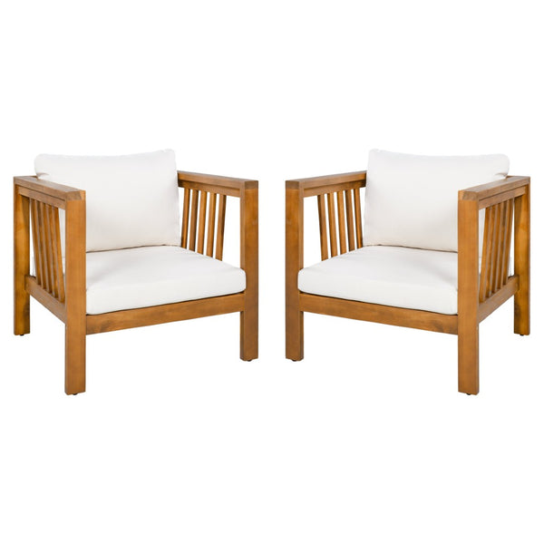 English Elm Set of 2 Outdoor Acacia Wood Club Chairs with Thick Cushions for Patio Poolside Beige N704P448453A