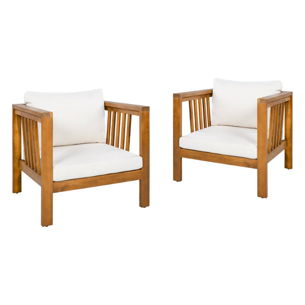 English Elm Set of 2 Outdoor Acacia Wood Club Chairs with Thick Cushions for Patio Poolside Beige N704P448453A