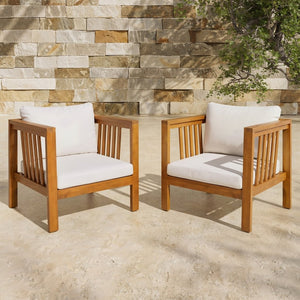English Elm Set of 2 Outdoor Acacia Wood Club Chairs with Thick Cushions for Patio Poolside Beige N704P448453A
