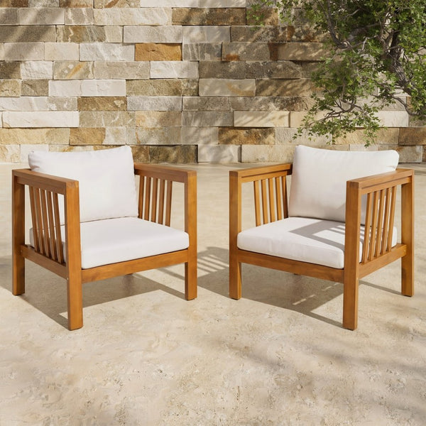 English Elm Set of 2 Outdoor Acacia Wood Club Chairs with Thick Cushions for Patio Poolside Beige N704P448453A