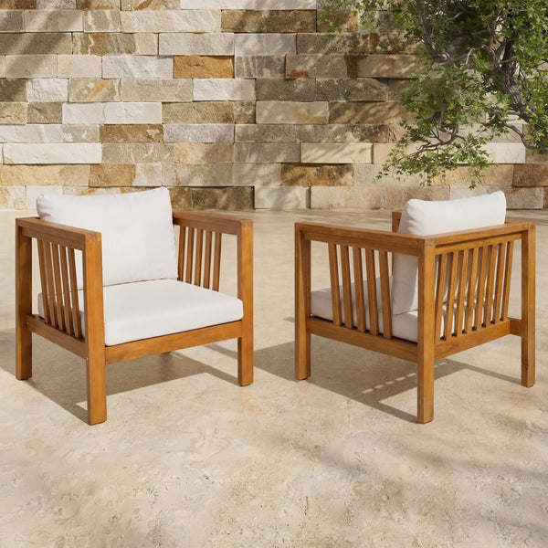 English Elm Set of 2 Outdoor Acacia Wood Club Chairs with Thick Cushions for Patio Poolside Beige N704P448453A