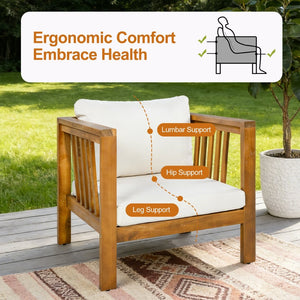 English Elm Set of 2 Outdoor Acacia Wood Club Chairs with Thick Cushions for Patio Poolside Beige N704P448453A