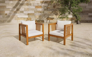English Elm Set of 2 Outdoor Acacia Wood Club Chairs with Thick Cushions for Patio Poolside Beige N704P448453A