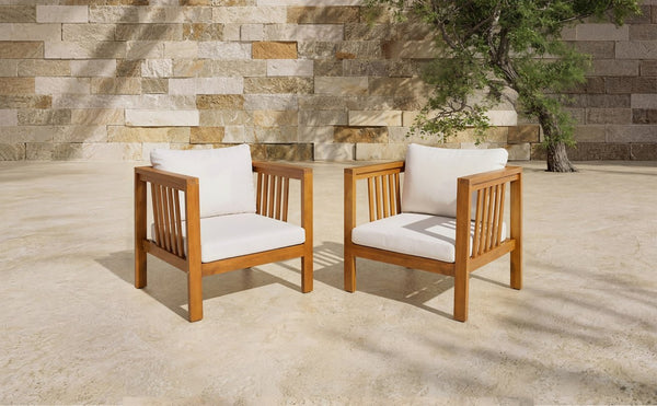 English Elm Set of 2 Outdoor Acacia Wood Club Chairs with Thick Cushions for Patio Poolside Beige N704P448453A