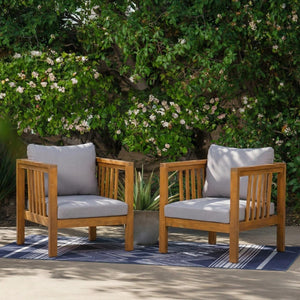 English Elm Set of 2 Outdoor Acacia Wood Club Chairs with Thick Cushions for Patio Poolside Grey N704P448453E