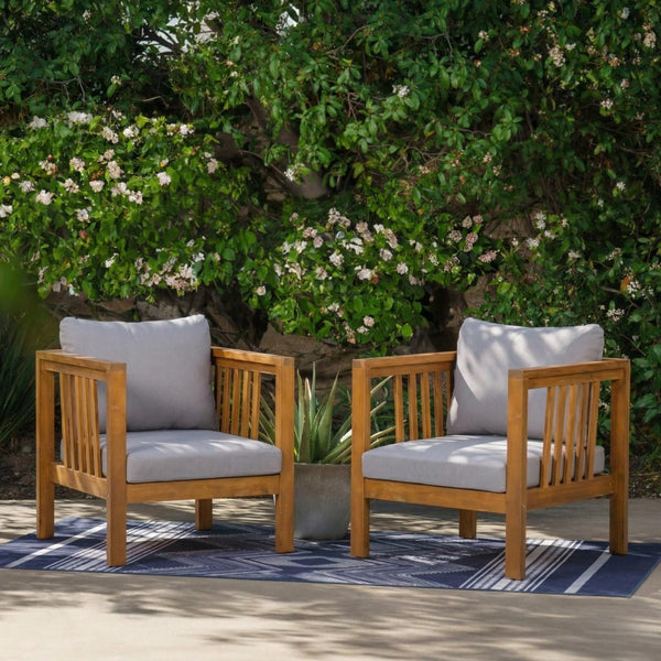 English Elm Set of 2 Outdoor Acacia Wood Club Chairs with Thick Cushions for Patio Poolside Grey N704P448453E