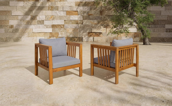 English Elm Set of 2 Outdoor Acacia Wood Club Chairs with Thick Cushions for Patio Poolside Grey N704P448453E