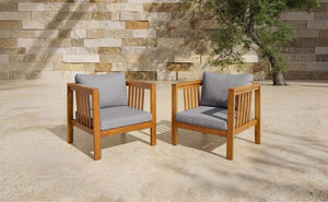 English Elm Set of 2 Outdoor Acacia Wood Club Chairs with Thick Cushions for Patio Poolside Grey N704P448453E