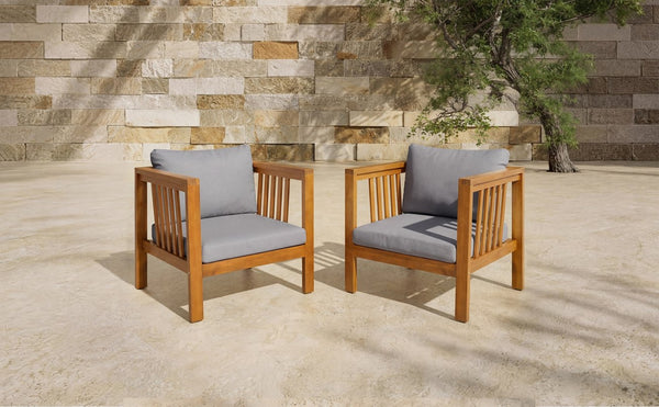 English Elm Set of 2 Outdoor Acacia Wood Club Chairs with Thick Cushions for Patio Poolside Grey N704P448453E
