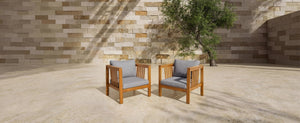 English Elm Set of 2 Outdoor Acacia Wood Club Chairs with Thick Cushions for Patio Poolside Grey N704P448453E