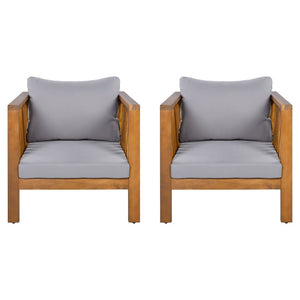 English Elm Set of 2 Outdoor Acacia Wood Club Chairs with Thick Cushions for Patio Poolside Grey N704P448453E