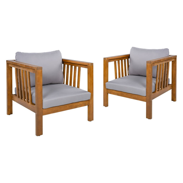 English Elm Set of 2 Outdoor Acacia Wood Club Chairs with Thick Cushions for Patio Poolside Grey N704P448453E