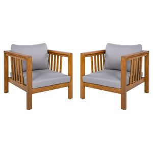 English Elm Set of 2 Outdoor Acacia Wood Club Chairs with Thick Cushions for Patio Poolside Grey N704P448453E