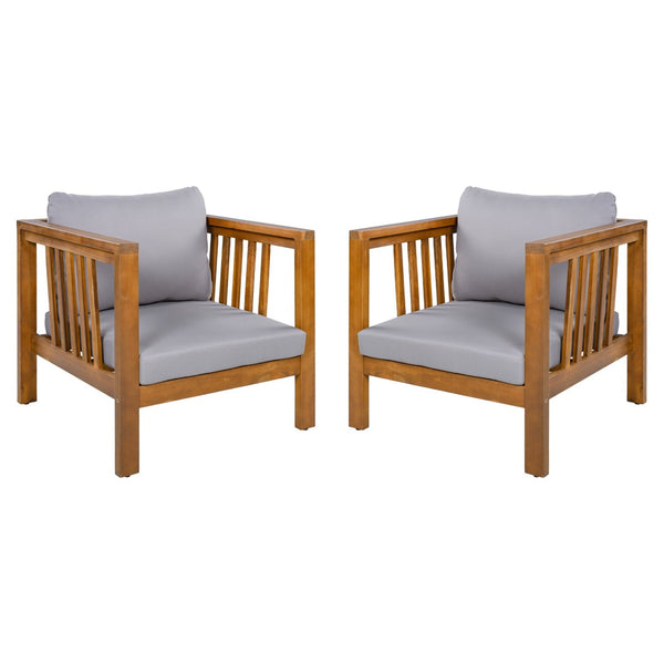 English Elm Set of 2 Outdoor Acacia Wood Club Chairs with Thick Cushions for Patio Poolside Grey N704P448453E