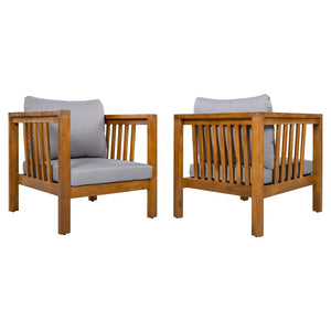 English Elm Set of 2 Outdoor Acacia Wood Club Chairs with Thick Cushions for Patio Poolside Grey N704P448453E