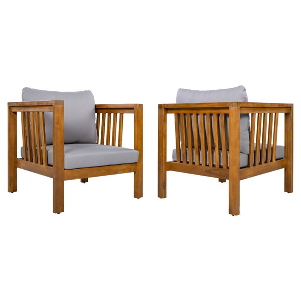 English Elm Set of 2 Outdoor Acacia Wood Club Chairs with Thick Cushions for Patio Poolside Grey N704P448453E