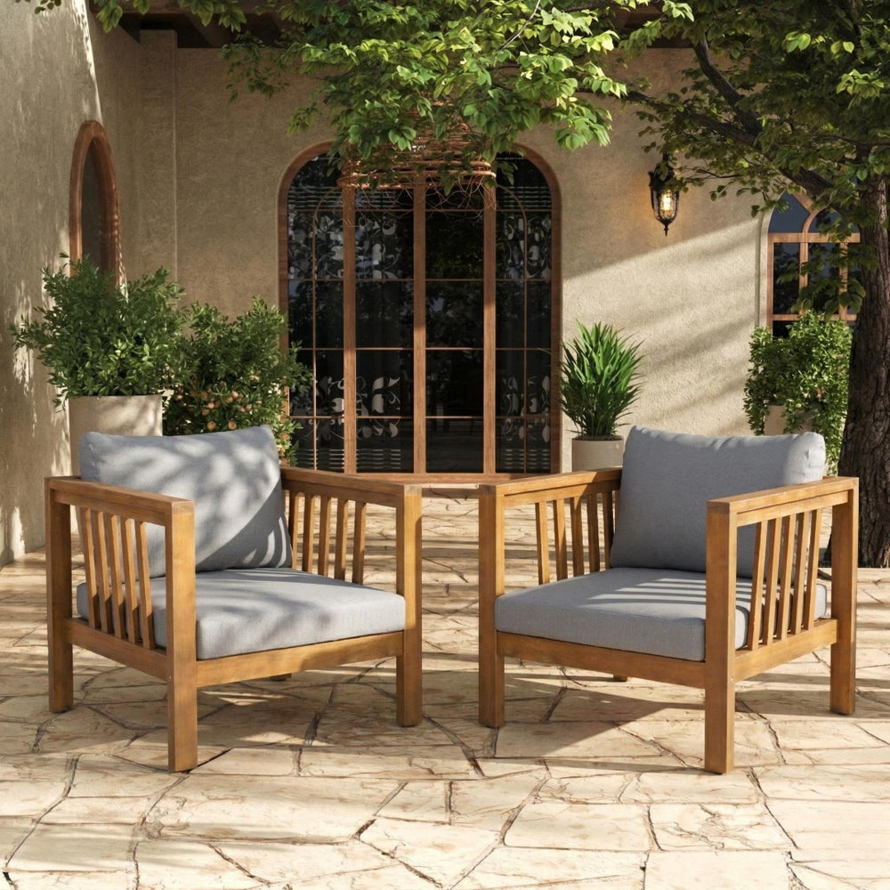English Elm Set of 2 Outdoor Acacia Wood Club Chairs with Thick Cushions for Patio Poolside Grey N704P448453E