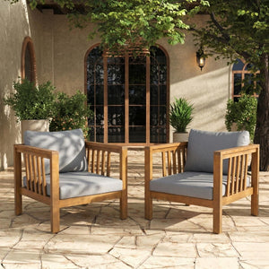 English Elm Set of 2 Outdoor Acacia Wood Club Chairs with Thick Cushions for Patio Poolside Grey N704P448453E