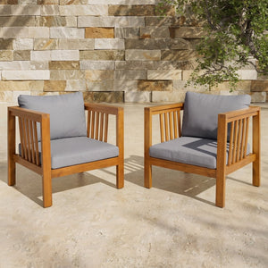 English Elm Set of 2 Outdoor Acacia Wood Club Chairs with Thick Cushions for Patio Poolside Grey N704P448453E