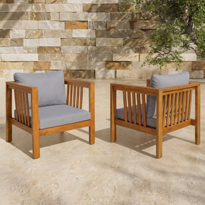 English Elm Set of 2 Outdoor Acacia Wood Club Chairs with Thick Cushions for Patio Poolside Grey N704P448453E