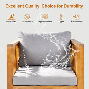 English Elm Set of 2 Outdoor Acacia Wood Club Chairs with Thick Cushions for Patio Poolside Grey N704P448453E