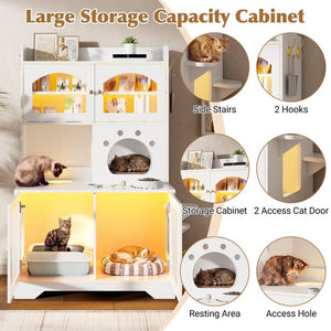 English Elm 73.23 Farmhouse Cat Litter Enclosure Cabinet with LED Lights and Sisal Scratching Post White 39.4 L x 19.6 W x 54.8 H N704P490436K