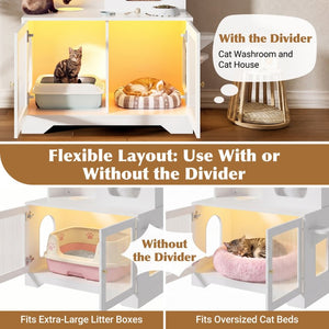 English Elm 73.23 Farmhouse Cat Litter Enclosure Cabinet with LED Lights and Sisal Scratching Post White 39.4 L x 19.6 W x 54.8 H N704P490436K
