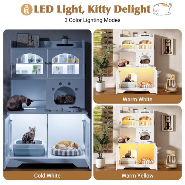 English Elm 73.23 Farmhouse Cat Litter Enclosure Cabinet with LED Lights and Sisal Scratching Post White 39.4 L x 19.6 W x 54.8 H N704P490436K