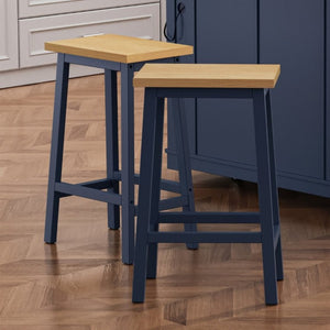 English Elm K&k Farmhouse Counter Stools Set of Two Pine Wood Backless Seats with Footrest N707P185529N