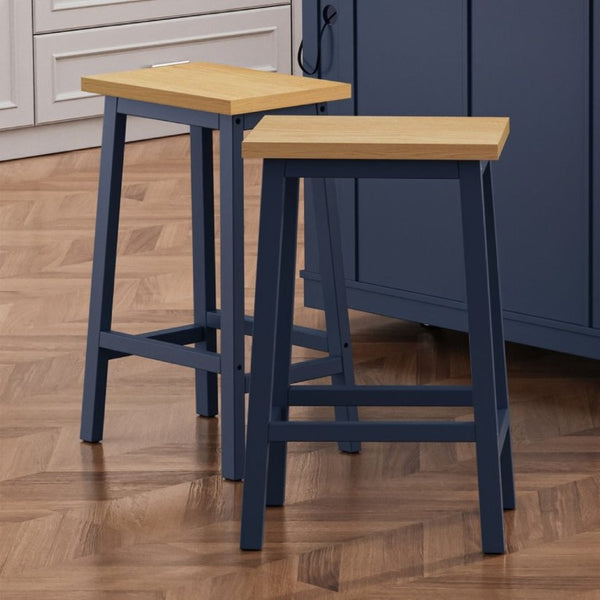 English Elm K&k Farmhouse Counter Stools Set of Two Pine Wood Backless Seats with Footrest N707P185529N