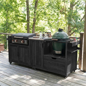 English Elm K&k 80 Inch Outdoor Grill Cart Solid Fir Wood Stainless Steel Top Kamado Griddle Station N707P392140B