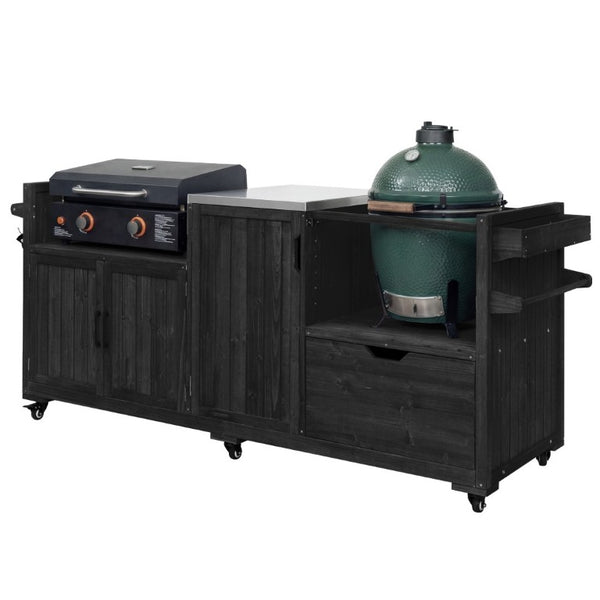 English Elm K&k 80 Inch Outdoor Grill Cart Solid Fir Wood Stainless Steel Top Kamado Griddle Station N707P392140B