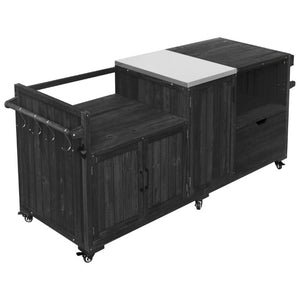English Elm K&k 80 Inch Outdoor Grill Cart Solid Fir Wood Stainless Steel Top Kamado Griddle Station N707P392140B