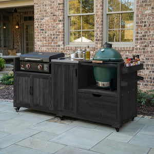 English Elm K&k 80 Inch Outdoor Grill Cart Solid Fir Wood Stainless Steel Top Kamado Griddle Station N707P392140B
