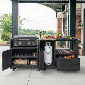 English Elm K&k 80 Inch Outdoor Grill Cart Solid Fir Wood Stainless Steel Top Kamado Griddle Station N707P392140B