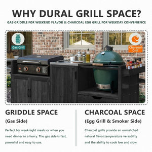 English Elm K&k 80 Inch Outdoor Grill Cart Solid Fir Wood Stainless Steel Top Kamado Griddle Station N707P392140B